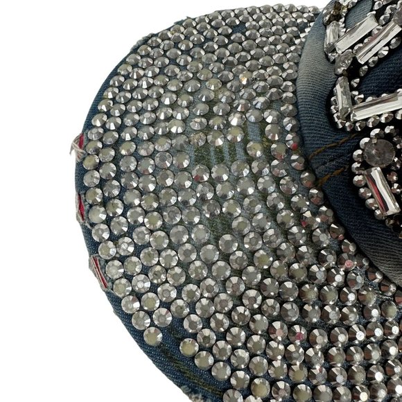 Womens Boss Hat Blue Denim Rhinestones Bling Cap One Size Adjustable Magid Hats - Picture 4 of 11